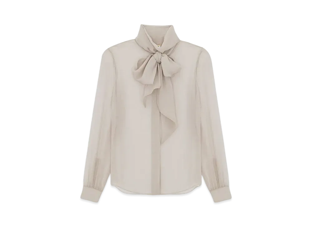 Saint Laurent Women's Blouse in Silk Muslin Crepe "Gris Nude"
