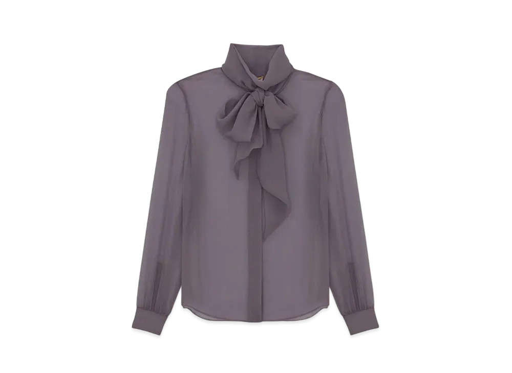 Saint Laurent Women's Blouse in Silk Muslin Crepe "Amethyste Fume"
