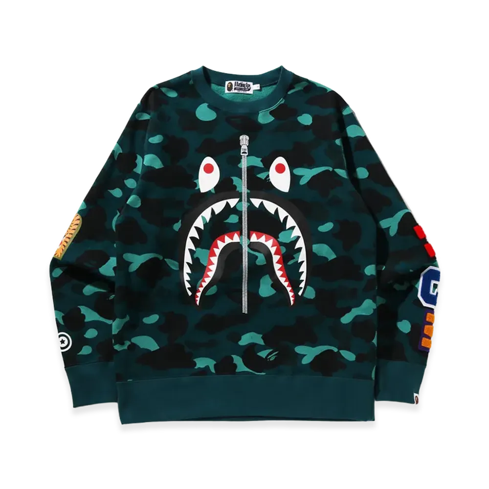 A BATHING APE Color Camo Shark Crewneck Sweatshirt "Green"