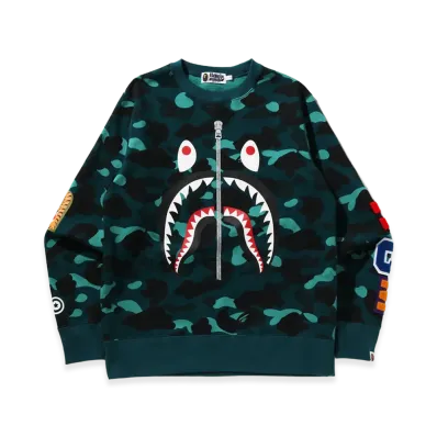A BATHING APE Color Camo Shark Crewneck Sweatshirt "Green"