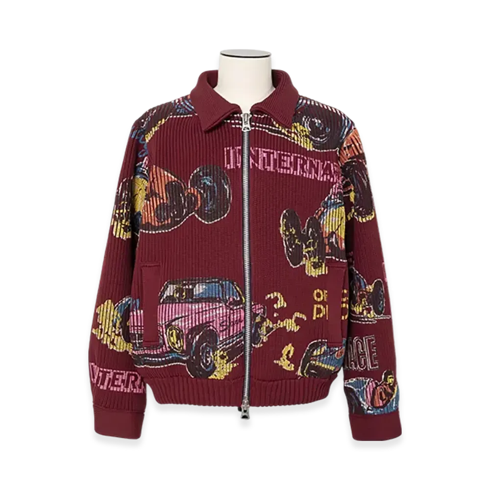 sacai Car Race Print Knit Blouson "Bordeaux"
