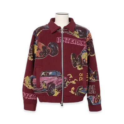 sacai Car Race Print Knit Blouson "Bordeaux"