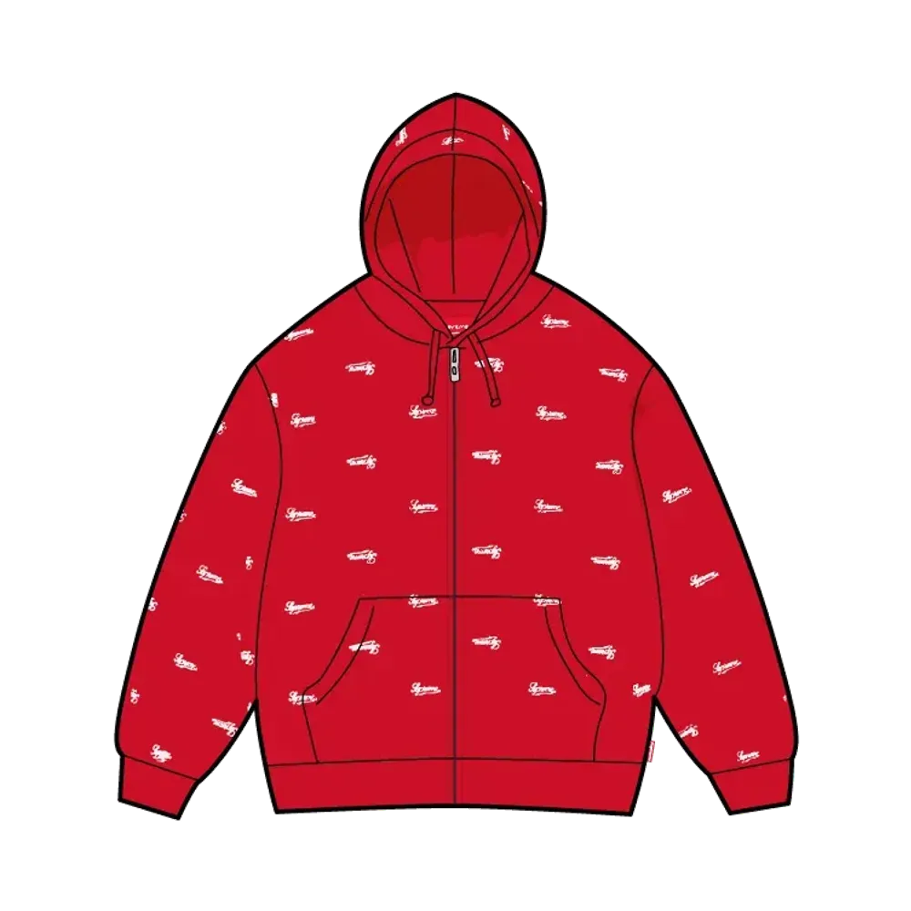 Supreme Repeat Script Zip Up Hooded Sweatshirt "Red"