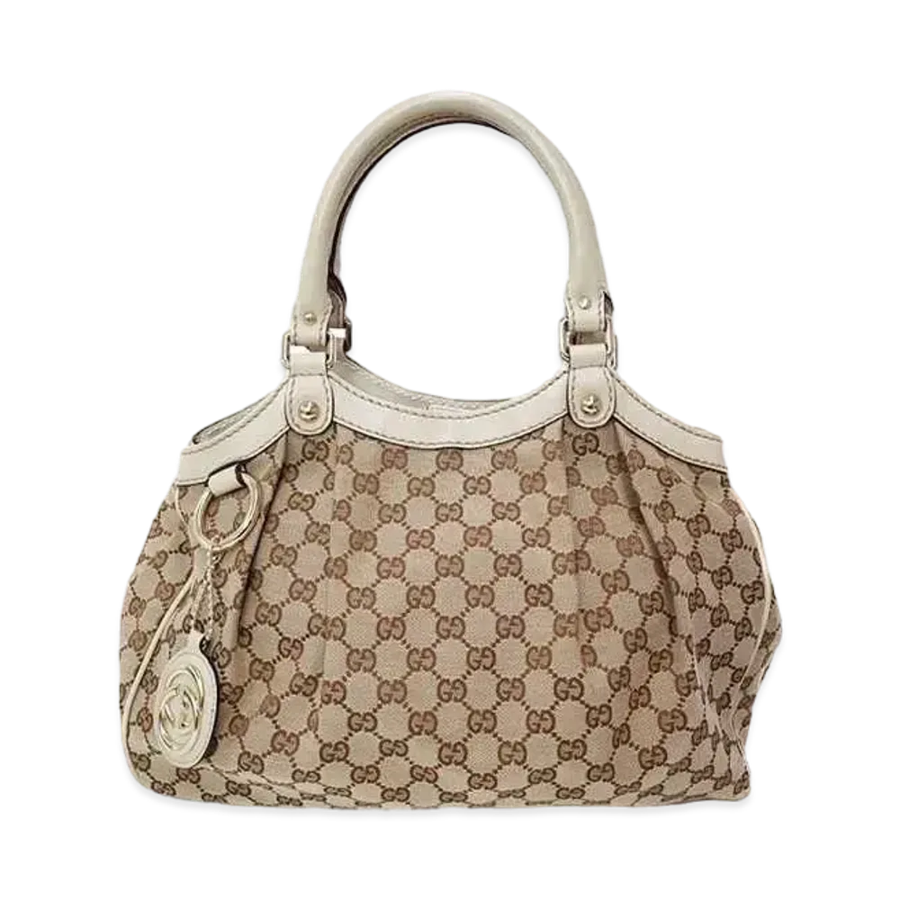 GUCCI Sukey GG Canvas Hand Bag "Beige/White"