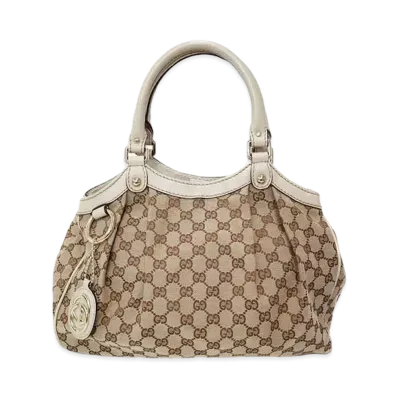 GUCCI Sukey GG Canvas Hand Bag "Beige/White"