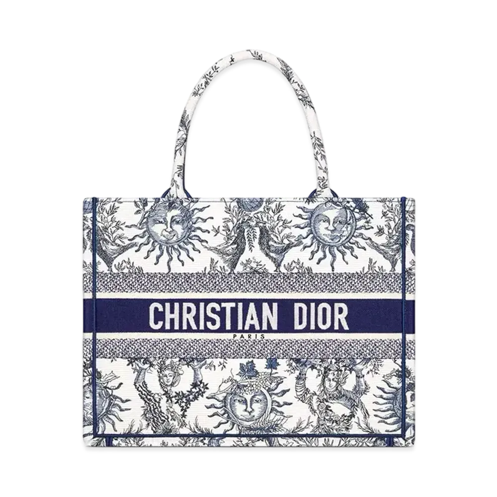 Dior Medium Dior Book Tote Toile de Jouy Soleil Embroidery "White/Navy Blue"