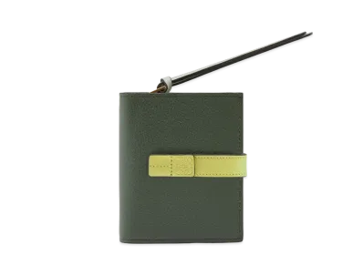 LOEWE Compact Zip Wallet In Soft Grained Calfskin "Vintage Khaki/Lime Yellow"