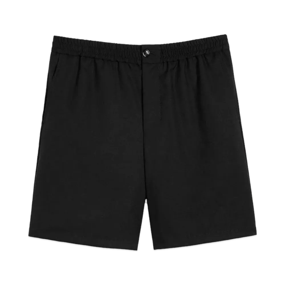 AMI PARIS Compact Cotton Satin Elastic Waist Shorts "Black"