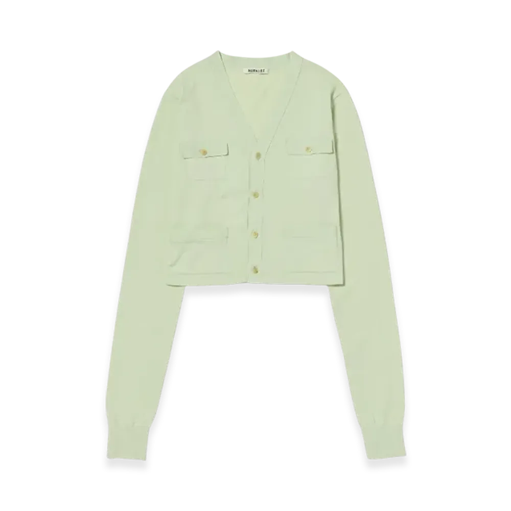 AURALEE Super High Gauge Cotton Knit Cardigan "Light Pistachio"
