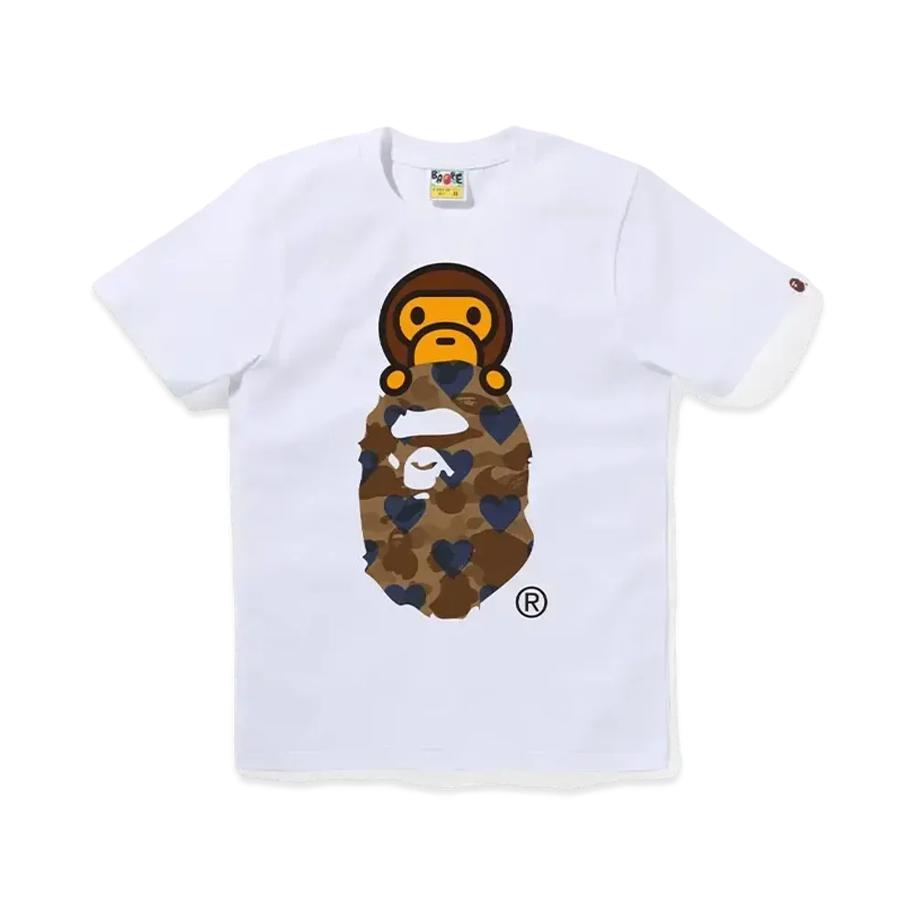 A BATHING APE I Love Bape Milo On Ape Head Tee "White/Brown"