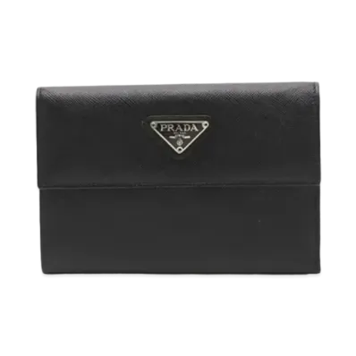 Prada Saffiano Leather Compact Frap Wallet "Black"
