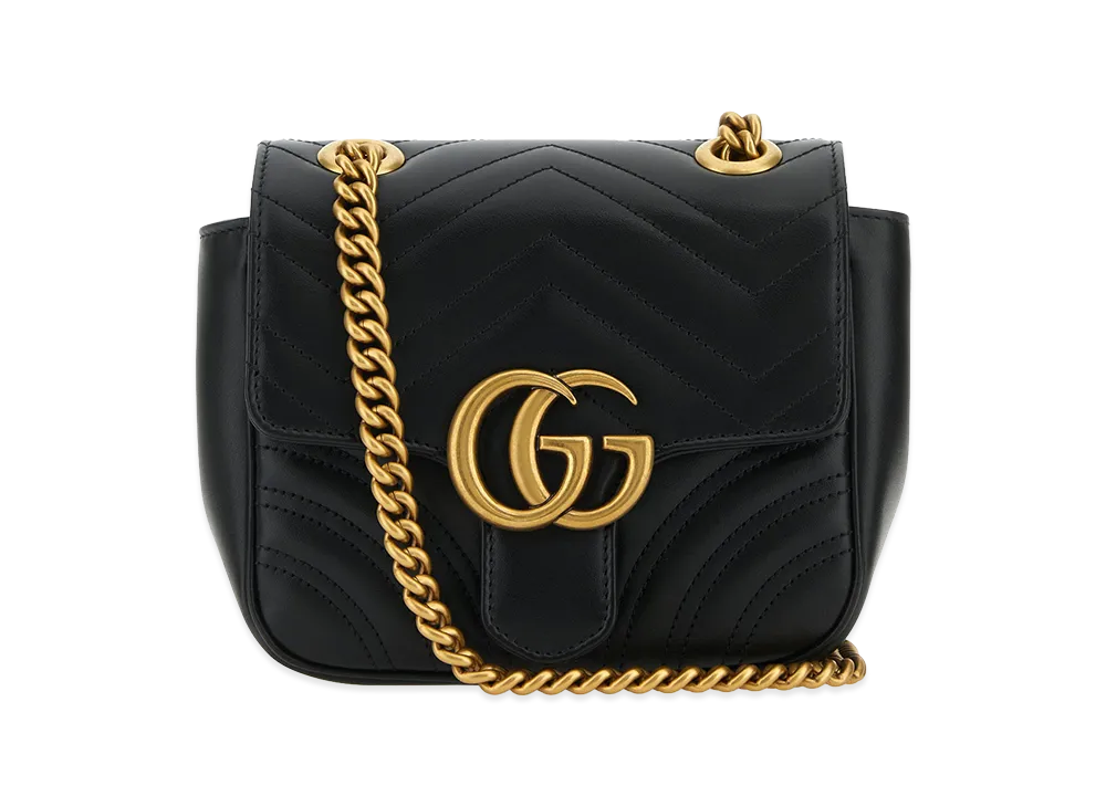GUCCI Women's Leather Mini Marmont GG Crossbody Bag "Black"