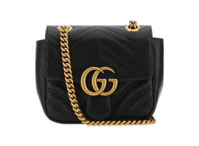 GUCCI Women's Leather Mini Marmont GG Crossbody Bag "Black"