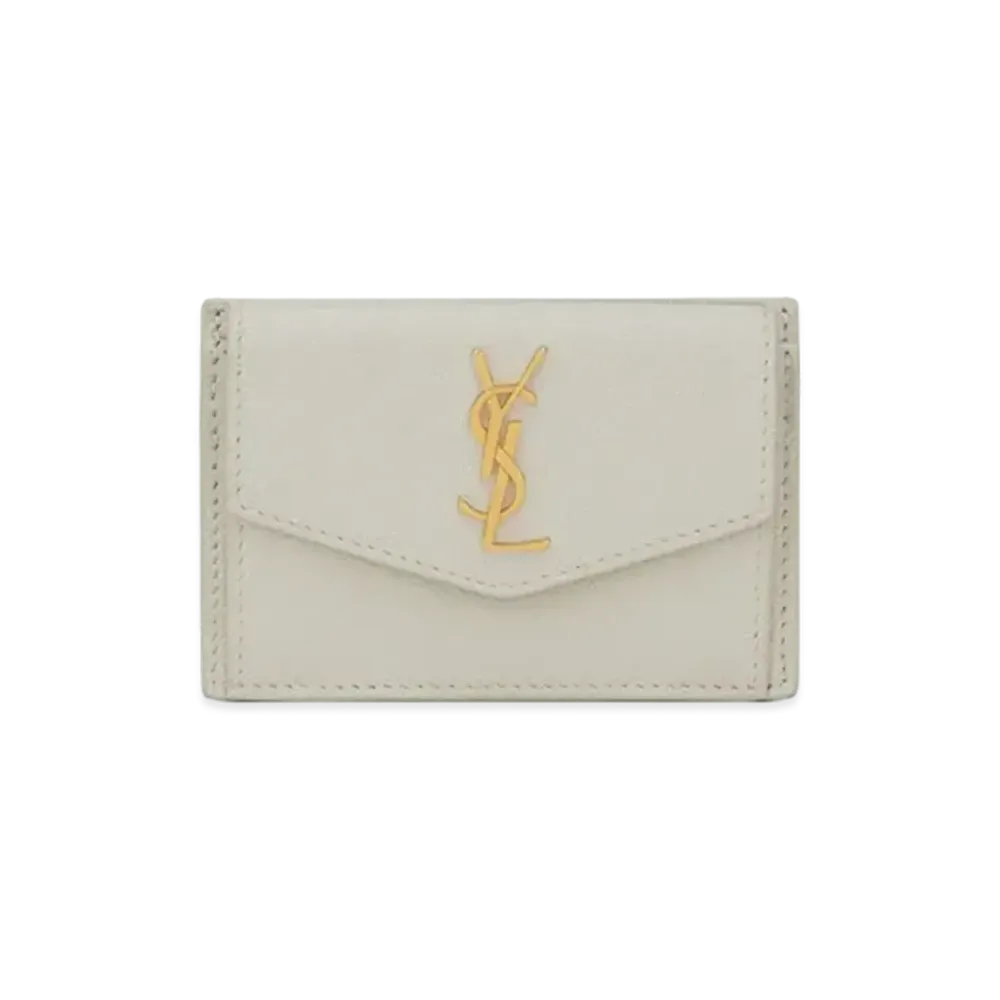 Saint Laurent Uptown Card Case In Grain De Poudre Embossed Leather "Vintage White"