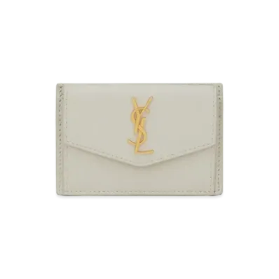 Saint Laurent Uptown Card Case In Grain De Poudre Embossed Leather "Vintage White"