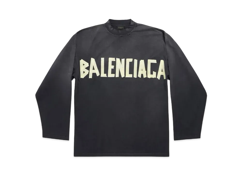 バレンシアガ メンズ テープ タイプ 長袖Tシャツ オーバーサイズ "ブラック" 739783TOVA91055