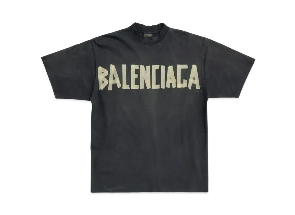 バレンシアガ メンズ テープ タイプ Tシャツ ミディアムフィット "ブラック" 739784TOVA91055