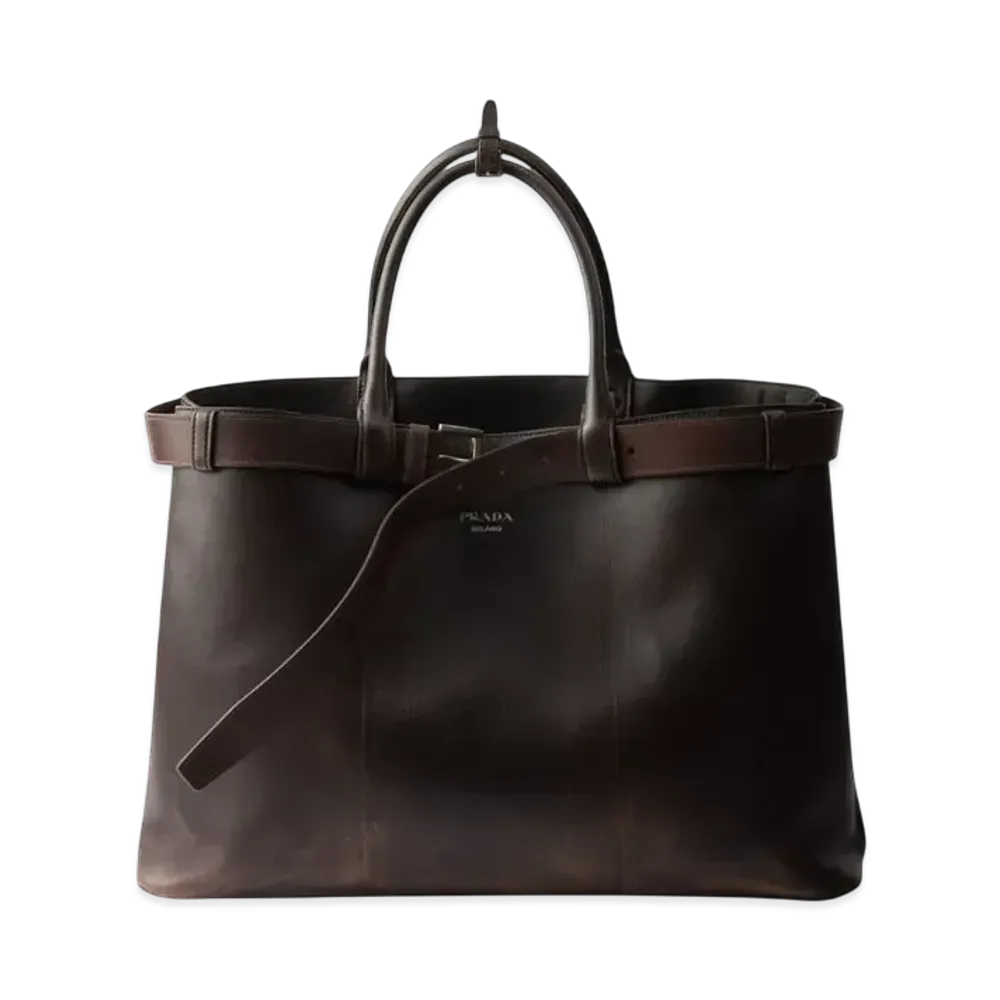 PRADA Buckle Nappa Leather Bag with Belt "Dark Brown"