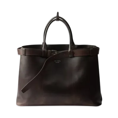 PRADA Buckle Nappa Leather Bag with Belt "Dark Brown"