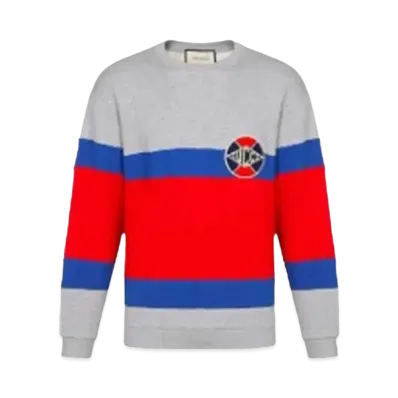 GUCCI Men's And Cotton Crewneck Sweatshirt "Gray/Red/Blue"