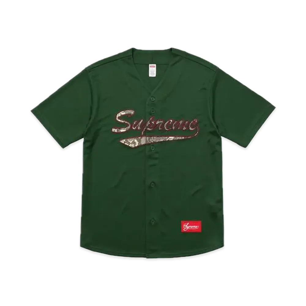 Supreme Snake Script Logo Baseball Jersey "Green"