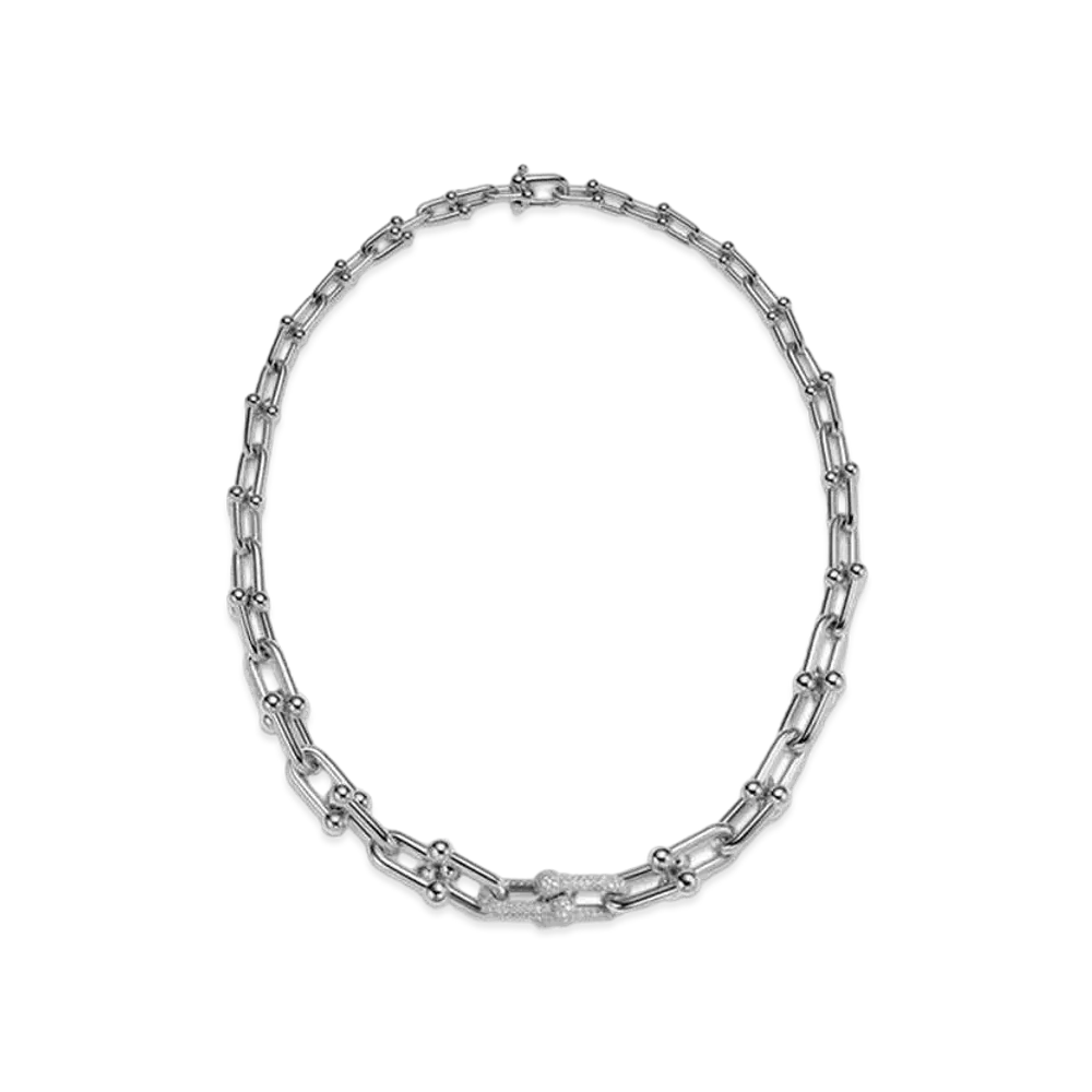 Tiffany & Co. Tiffany HardWear Graduated Link Necklace with Pave Diamonds 18K "White Gold"