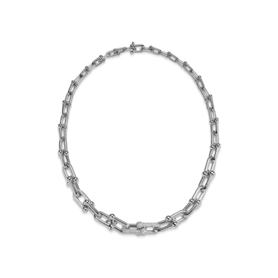 Tiffany & Co. Tiffany HardWear Graduated Link Necklace with Pave Diamonds 18K "White Gold"