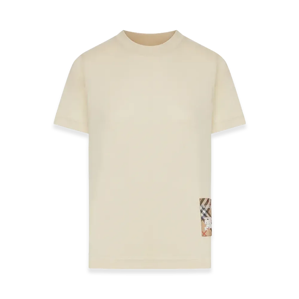 Burberry Women's Cotton T-Shirt With Check Applique "Beige"