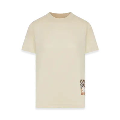Burberry Women's Cotton T-Shirt With Check Applique "Beige"