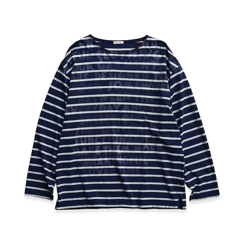 NICENESS Hyde Hand-Stenciled Long Sleeve Basque Tee "Navy"