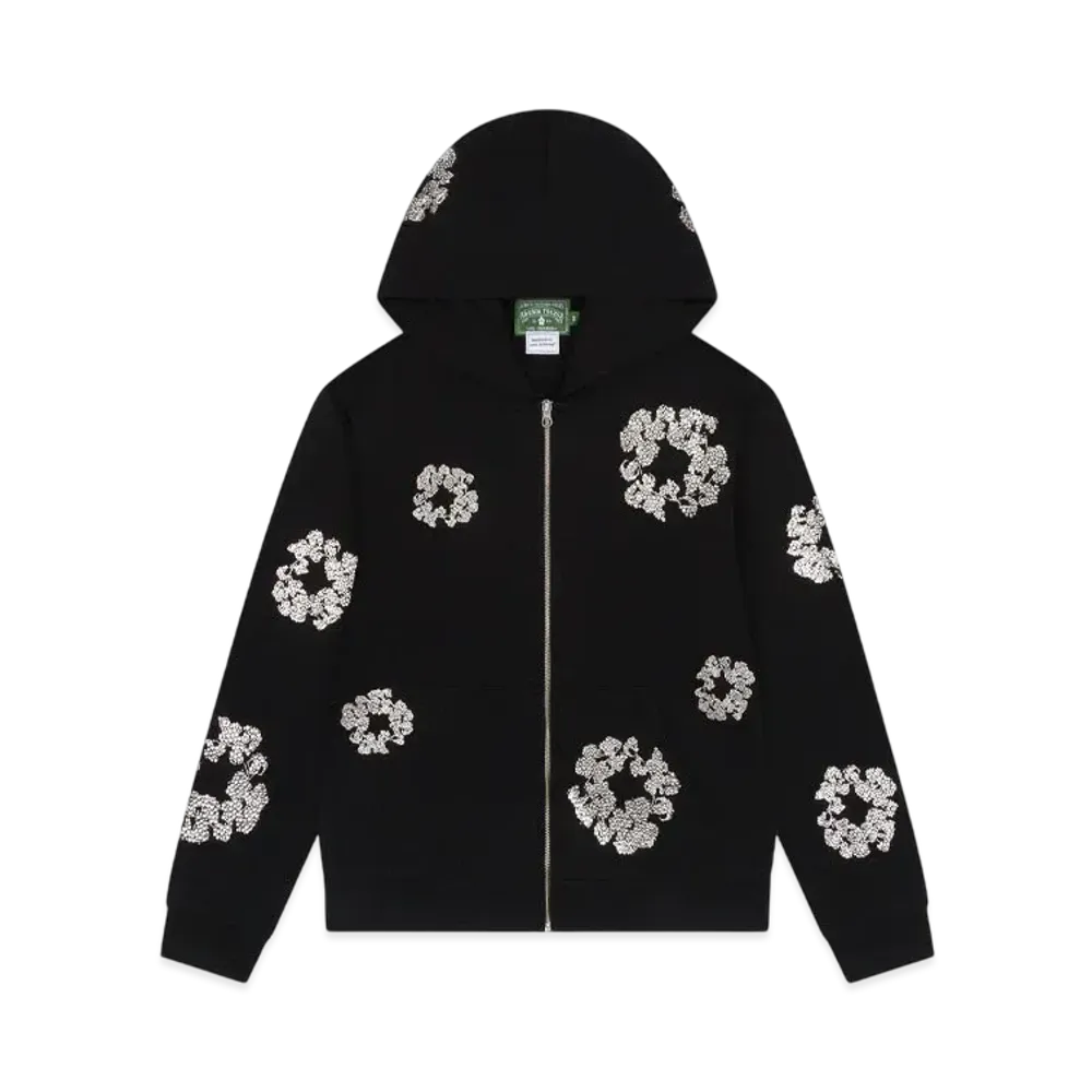 DENIM TEARS Cashmere Swarovski Cotton Wreath Zip Hoodie "Black"