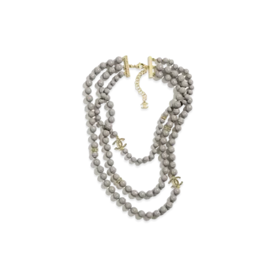 CHANEL Necklace Metal, Glass Pearls & Strass "Gold/Gray"
