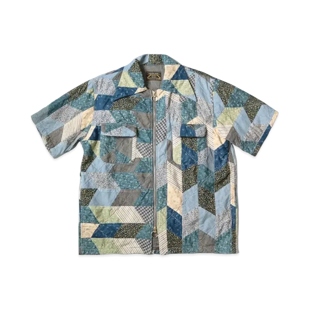 KAPITAL Yabene Quilt Patchwork Drizzle Open Collar Shirt "Indigo"