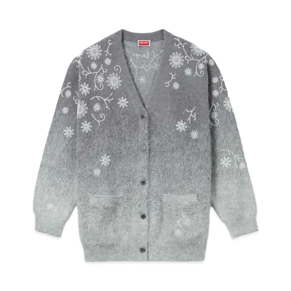 KENZO 'MARGUERITE' Embroidery Cardigan "Stone Grey"