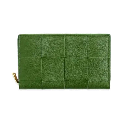 Bottega Veneta Casette Maxi Intrecciato Calfskin Bi-fold Zip Around Wallet "Avocado"
