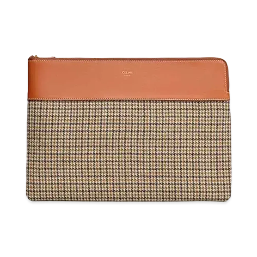 CELINE Pouch in Tweed and Calfskin "Tan"