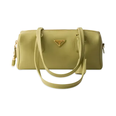 PRADA Medium Leather Top-Handle Bag with Padlock "Light Green"