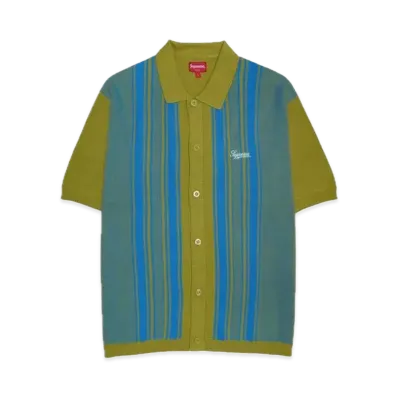 Supreme Stripe Button Up Polo "Dusty Lime"