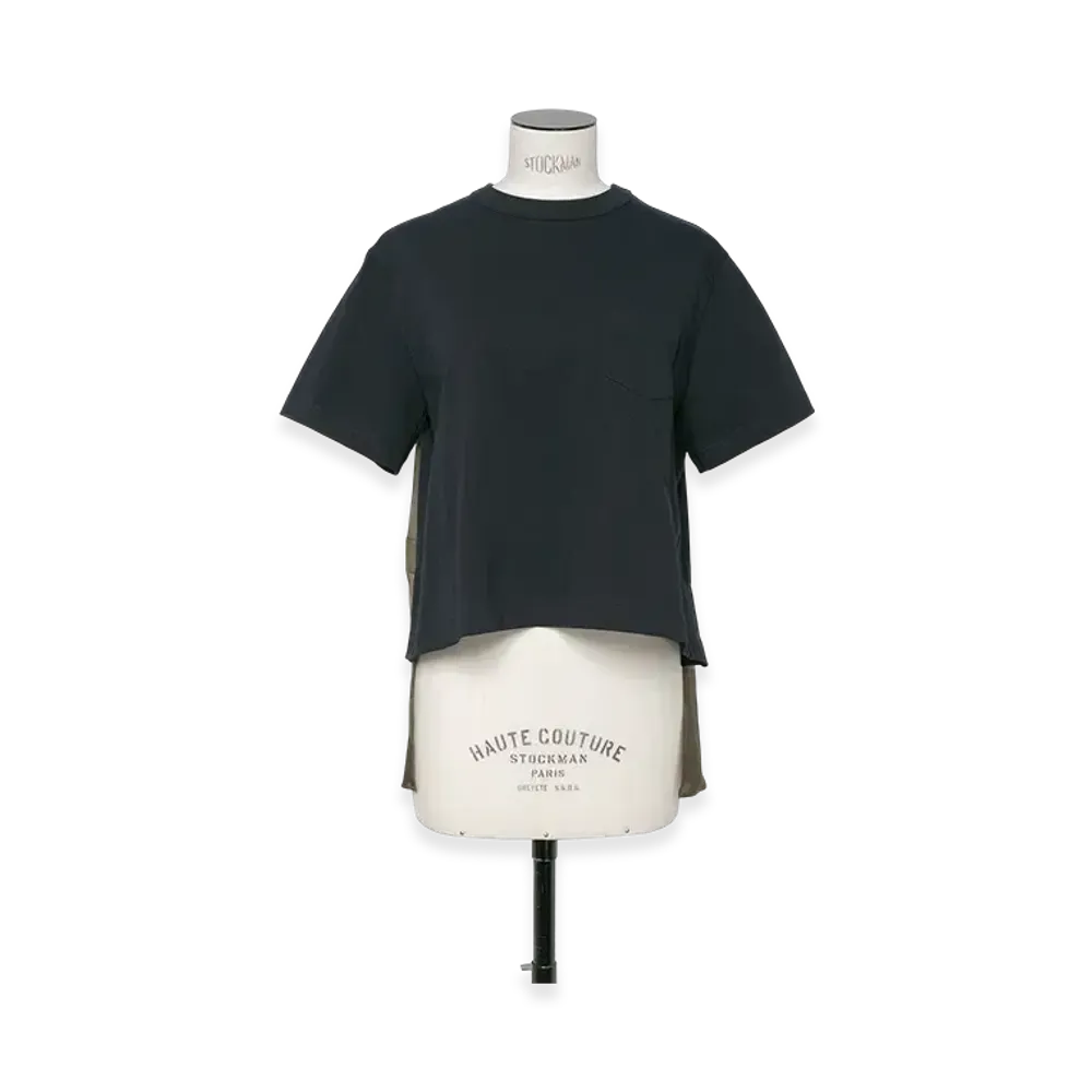 sacai Nylon Twill Mix Cotton Jersey T-Shirt "Navy/Taupe"