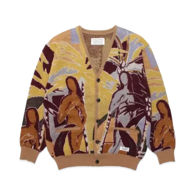 WACKO MARIA Yula Paradisezu Mohair Knit Jacquard Cardigan "Beige"
