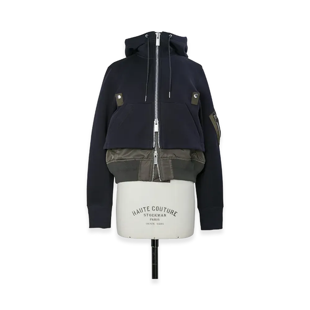 sacai Women's Sponge Sweat Hoodie "Navy/Dark Khaki"