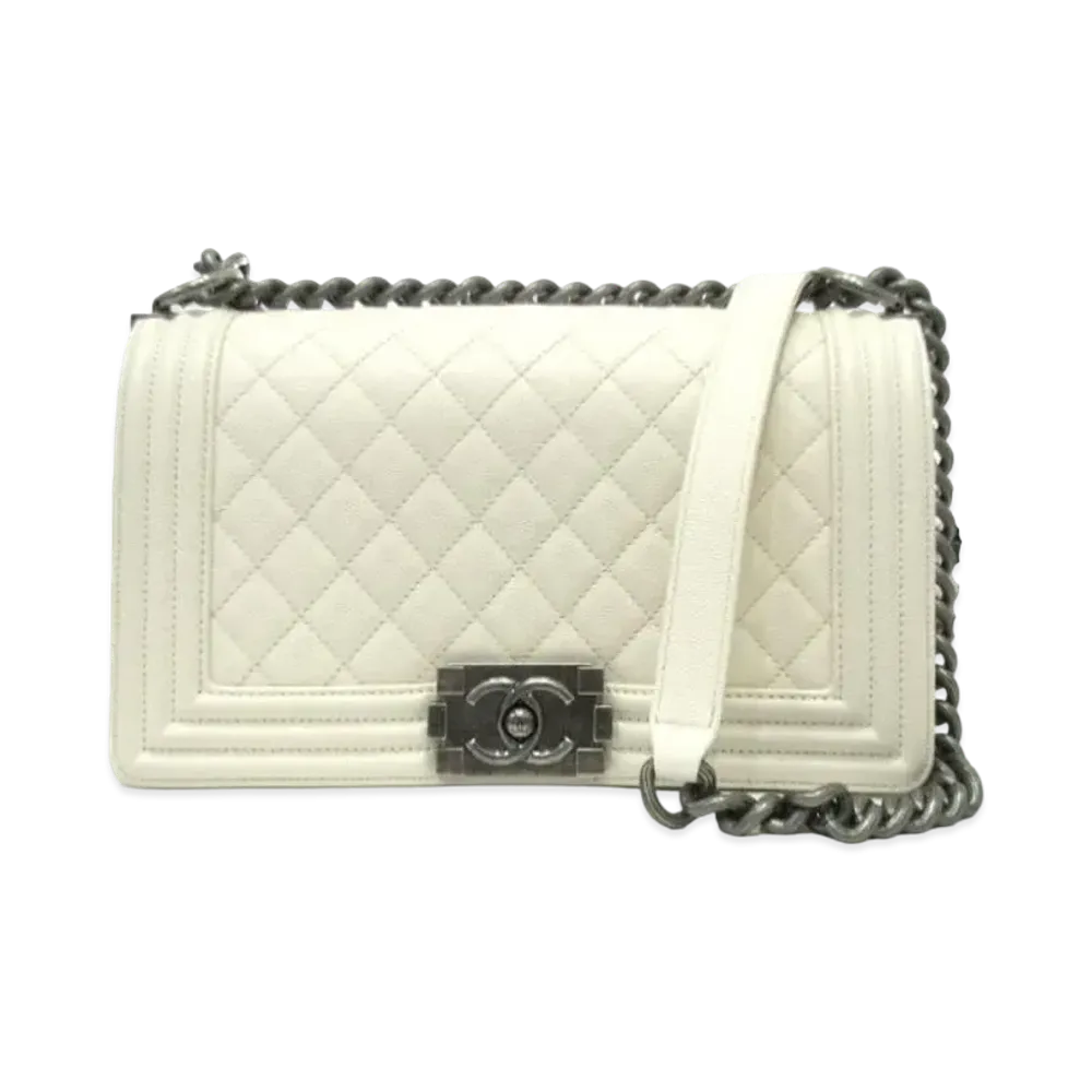 CHANEL Caviar Skin Matelasse Boy Chanel "White"