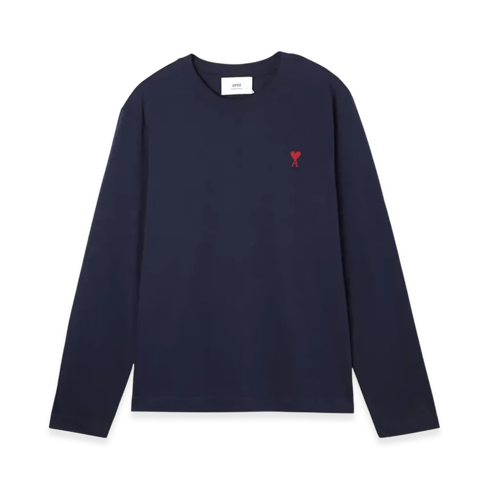 AMI PARIS Crew Neck Long Sleeve T-Shirt "Nightblue"