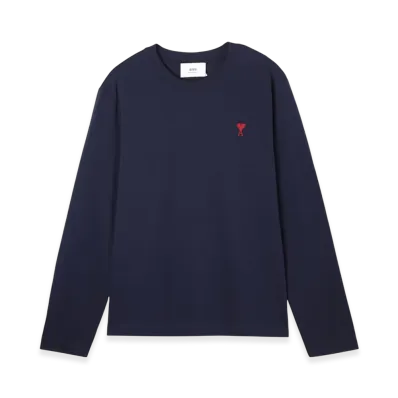 AMI PARIS Crew Neck Long Sleeve T-Shirt "Nightblue"