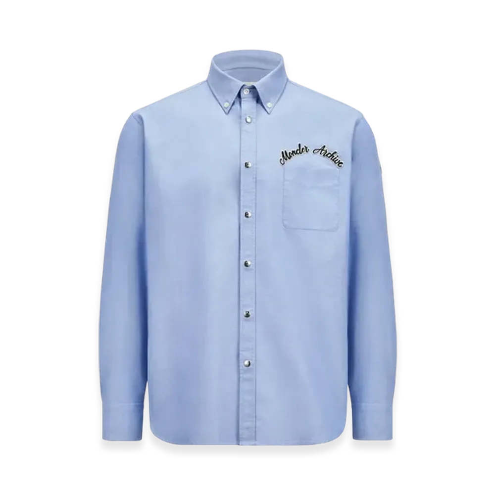 MONCLER Embroidered Logo Oxford Cotton Shirt "Light Blue"