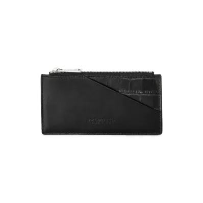 Bottega Veneta Calfskin Alligator Card Case With Coin Purse "Black"