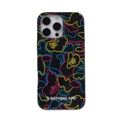 A BATHING APE Neon Camo Iphone 16 Pro Max Case "Black"