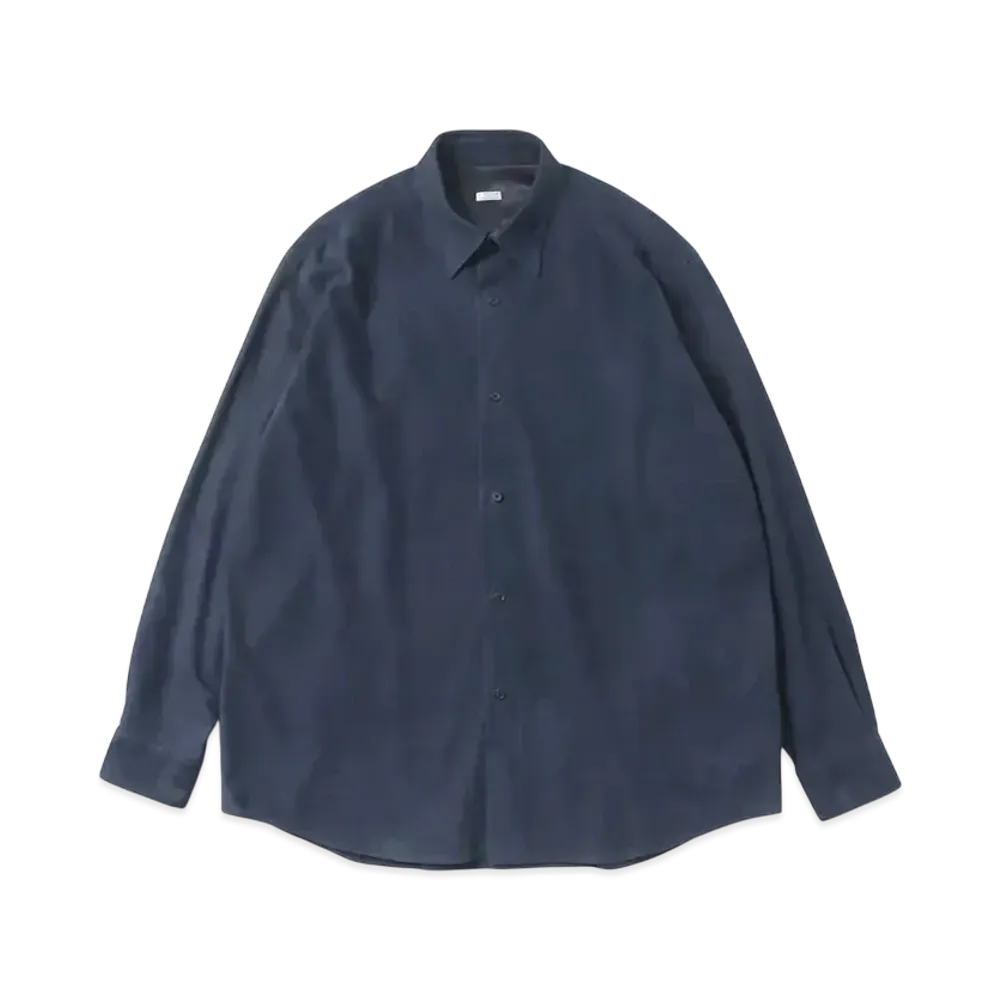everyone Suede leather Regular Collar Shirt "Navy"