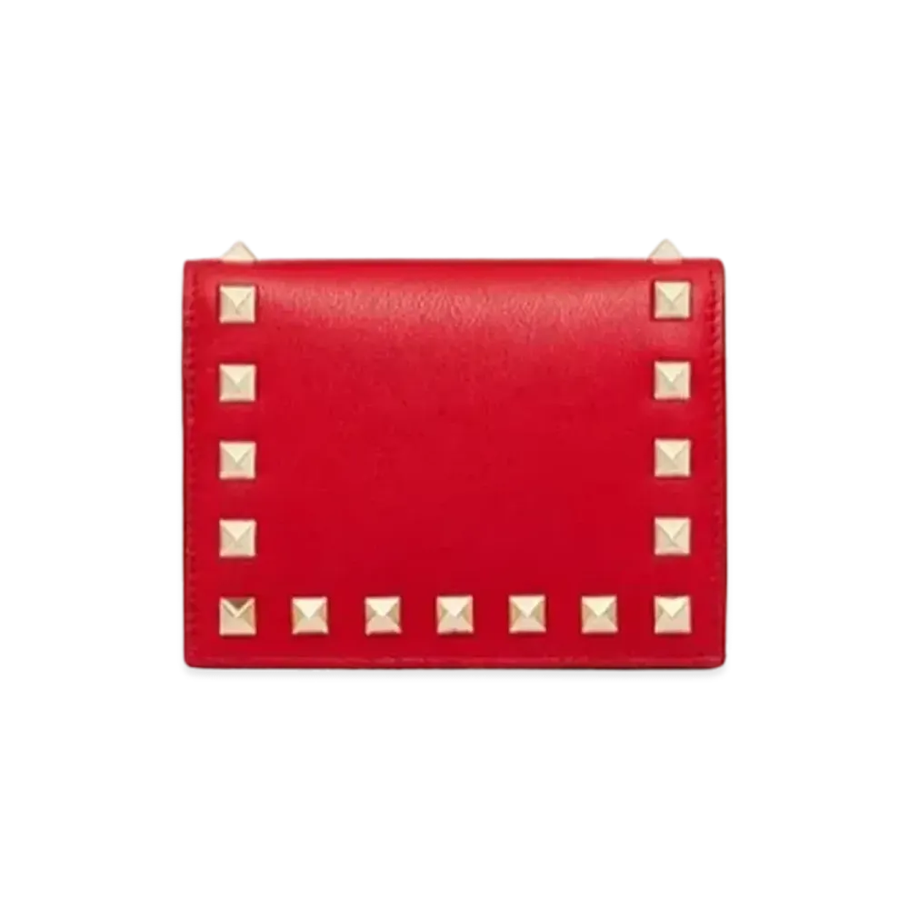 Valentino Small Rockstud Calfskin Wallet "Pure Red"