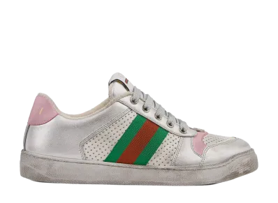 GUCCI Women's Screener Worn-Out Effect Sneaker "Silver Metallic Leather"